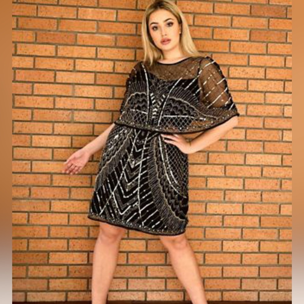 ASOS DESIGN Curve embellished cape mini dress Size 16